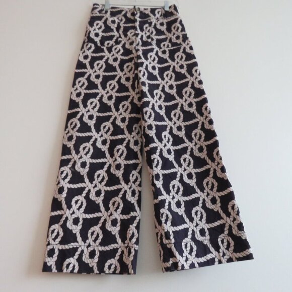 ANTHROPOLOGIE MAEVE The Colette Nautical Rope Wide Leg Cropped Linen Blend Pants - Picture 11 of 16